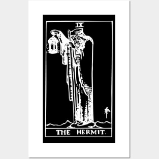 The Hermit Tarot Card Classic Occult White on Black Zed Lep Print Gothic Retro Tee Shirt Mug Sticker + More Posters and Art